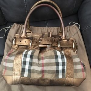 Burberry Large Beaton Gold Plaid Satchel